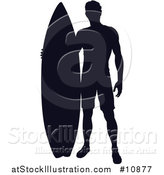 Vector Illustration of a Black Silhouetted Male Surfer Standing with His Board by AtStockIllustration