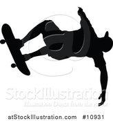 Vector Illustration of a Black Silhouetted Man Skateboarding by AtStockIllustration