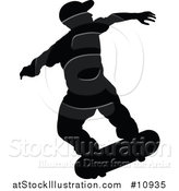 Vector Illustration of a Black Silhouetted Man Skateboarding by AtStockIllustration