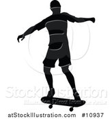 Vector Illustration of a Black Silhouetted Man Skateboarding by AtStockIllustration