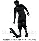 Vector Illustration of a Black Silhouetted Man Skateboarding by AtStockIllustration