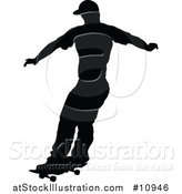 Vector Illustration of a Black Silhouetted Man Skateboarding by AtStockIllustration