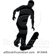 Vector Illustration of a Black Silhouetted Man Skateboarding by AtStockIllustration