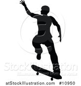 Vector Illustration of a Black Silhouetted Man Skateboarding by AtStockIllustration