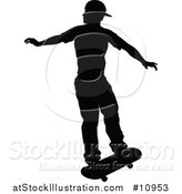 Vector Illustration of a Black Silhouetted Man Skateboarding by AtStockIllustration