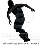 Vector Illustration of a Black Silhouetted Man Skateboarding by AtStockIllustration