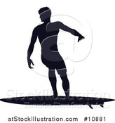 Vector Illustration of a Black Silhouetted Man Surfing by AtStockIllustration