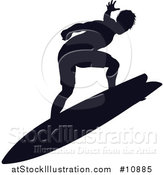 Vector Illustration of a Black Silhouetted Man Surfing by AtStockIllustration