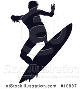 Vector Illustration of a Black Silhouetted Man Surfing by AtStockIllustration