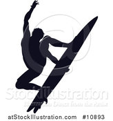 Vector Illustration of a Black Silhouetted Man Surfing by AtStockIllustration