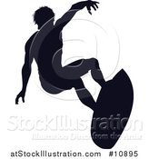 Vector Illustration of a Black Silhouetted Man Surfing by AtStockIllustration