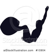 Vector Illustration of a Black Silhouetted Man Surfing by AtStockIllustration