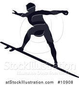 Vector Illustration of a Black Silhouetted Man Surfing by AtStockIllustration