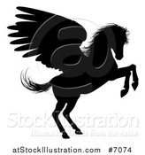 Vector Illustration of a Black Silhouetted Rearing Winged Pegasus Horse by AtStockIllustration