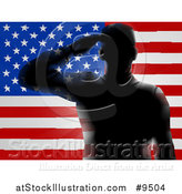 Vector Illustration of a Black Silhouetted Saluting Soldier over an American Flag by AtStockIllustration