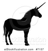 Vector Illustration of a Black Silhouetted Unicorn in Profile, Facing Right by AtStockIllustration