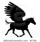 Vector Illustration of a Black Silhouetted Winged Pegasus Horse Running by AtStockIllustration