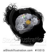 Vector Illustration of a Black Silhouetted Woman's Head in Profile with a Gear Brain by AtStockIllustration