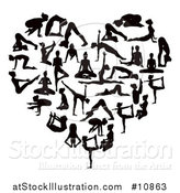 Vector Illustration of a Black Silhouetted Women Doing Yoga and Forming a Heart by AtStockIllustration