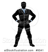 Vector Illustration of a Black White and Blue Silhouetted Business Man Standing with His Hands on His Hips by AtStockIllustration