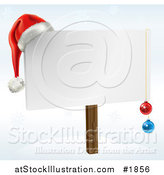 Vector Illustration of a Blank Christmas Sign with Ornaments and a Santa Hat by AtStockIllustration