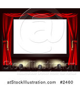 Vector Illustration of a Blank Cinema Screen with Red Drapes and Spot Lights on the Stage by AtStockIllustration