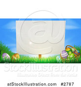 Vector Illustration of a Blank Sign Posted in Grass by Easter Eggs by AtStockIllustration