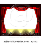 Vector Illustration of a Blank Theater Screen with Red Drapes and Spot Lights on the Stage by AtStockIllustration