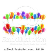 Vector Illustration of a Blank White Banner Signs Bordered in 3d Colorful Party Balloons and Confetti by AtStockIllustration