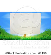 Vector Illustration of a Blank White Sign Posted Against a Sunrise in a Blue Sky on Grassy Green Hills by AtStockIllustration