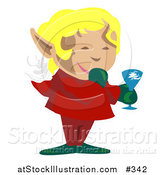 Vector Illustration of a Blond Christmas Elf Giggling While Giving a Toast by AtStockIllustration