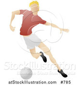 Vector Illustration of a Blond Male Soccer Player Kicking a Ball During a Game by AtStockIllustration