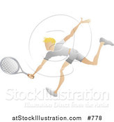 Vector Illustration of a Blond Male Tennis Player Reaching His Racket out to Hit a Ball by AtStockIllustration