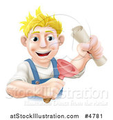 Vector Illustration of a Blond Man Holding a Plunger and Degree by AtStockIllustration