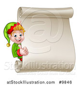 Vector Illustration of a Blond White Male Christmas Elf Giving a Thumb up by a Blank Scroll by AtStockIllustration