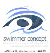 Vector Illustration of a Blue Abstract Swimmer Doing the Butterfly in Waves over Sample Text by AtStockIllustration