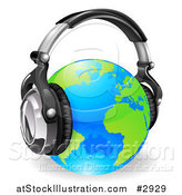 Vector Illustration of a Blue and Green Globe Wearing 3d Noise Canceling Music Headphones by AtStockIllustration
