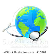 Vector Illustration of a Blue and Green World Earth Globe with a Stethoscope by AtStockIllustration