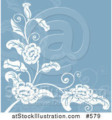 Vector Illustration of a Blue and White Floral Background by AtStockIllustration