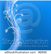 Vector Illustration of a Blue Background with Swooshes of Bubbles and Waves by AtStockIllustration