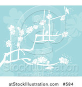 Vector Illustration of a Blue Background with White Spring Blossoms by AtStockIllustration