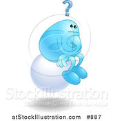 Vector Illustration of a Blue Bean Character Sitting on a Floating White Sphere and Thinking, Resembling "The Thinker" by Auguste Rodin by AtStockIllustration