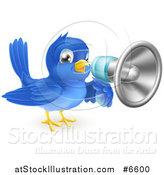 Vector Illustration of a Blue Bird Announcing with a Bullhorn Megaphone by AtStockIllustration