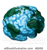 Vector Illustration of a Blue Brain Globe with Green Continents by AtStockIllustration