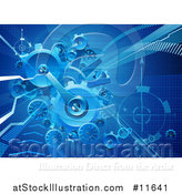 Vector Illustration of a Blue Business Background of Gears and Arrows by AtStockIllustration
