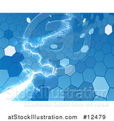 Vector Illustration of a Blue Electric Lightning Through a Honecomb Hexagonal Background by AtStockIllustration