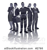Vector Illustration of a Blue Faceless Business Team and Reflection Standing in V Formation by AtStockIllustration