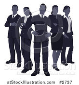 Vector Illustration of a Blue Faceless Business Team Standing in V Formation by AtStockIllustration