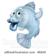 Vector Illustration of a Blue Fish Gesturing Which Way to Go by AtStockIllustration