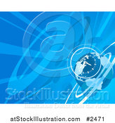 Vector Illustration of a Blue Globe and Clock Background with Rays by AtStockIllustration